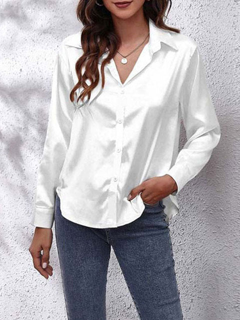 Tekla | Elegant long-sleeve women's shirt, button-down satin blouse