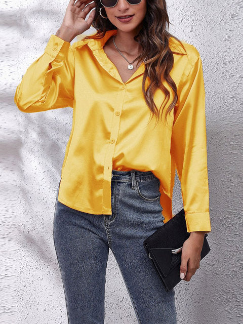 Tekla | Elegant long-sleeve women's shirt, button-down satin blouse