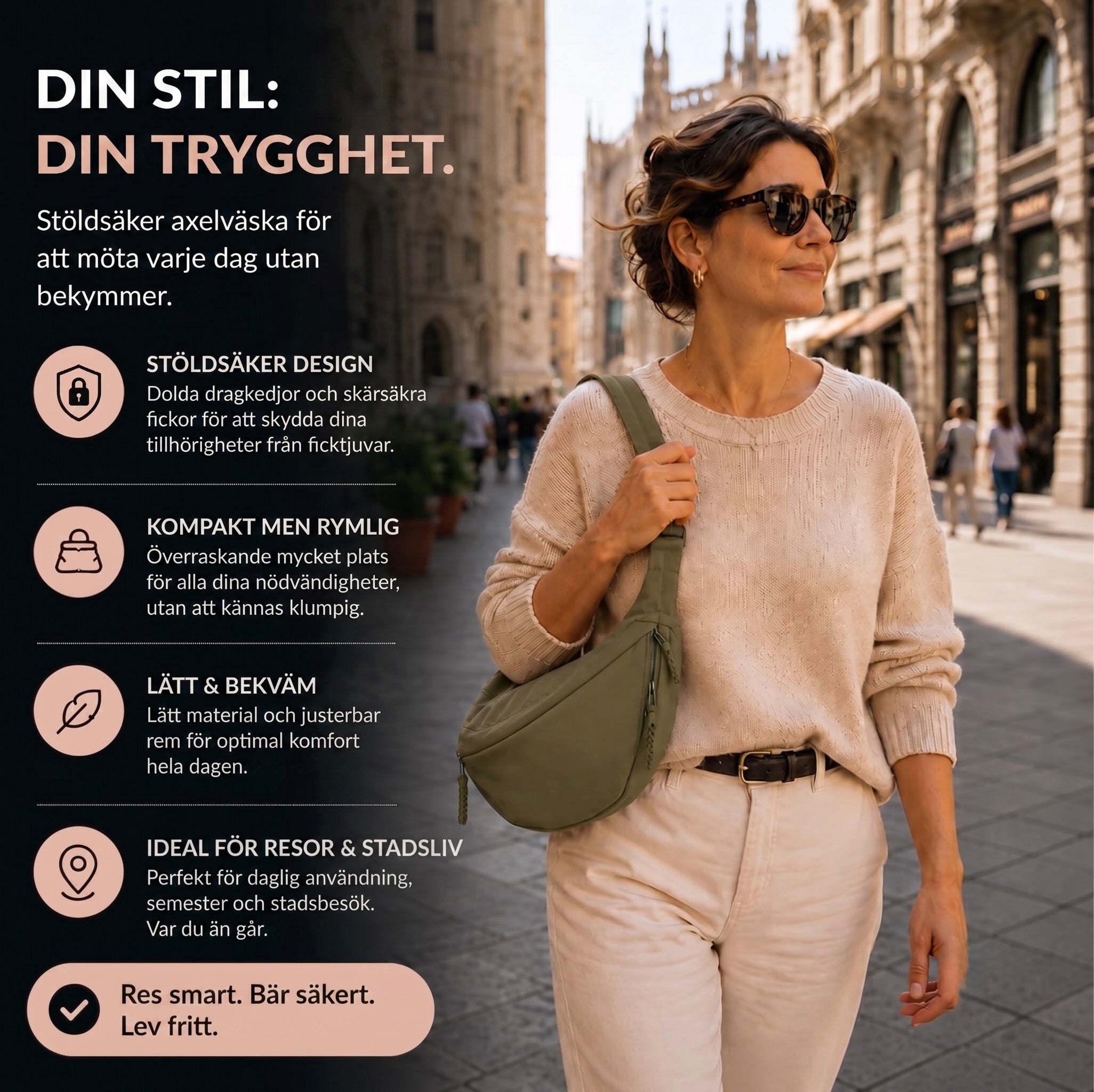 cJolie | Damska torba na ramię w kolorze oliwkowym – nylonowa torba crossbody