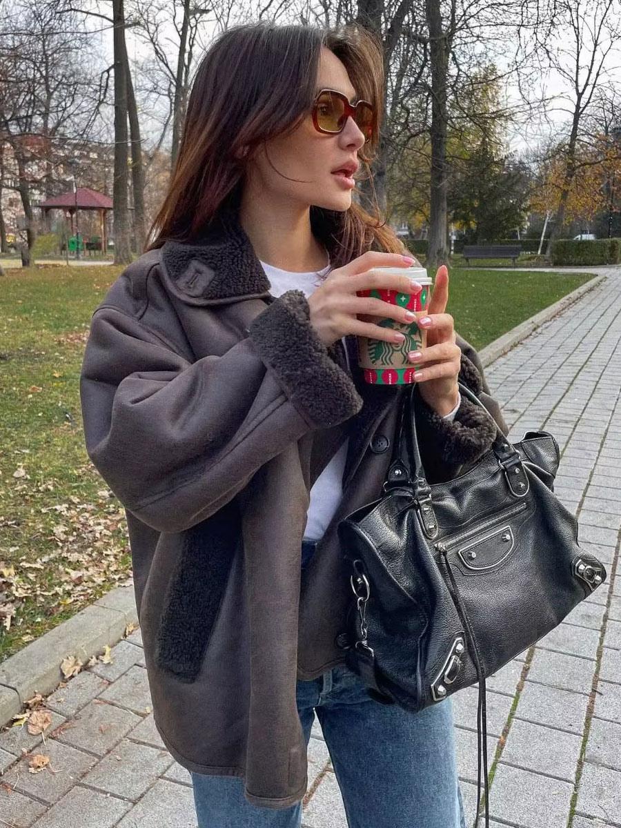 Devyn | Brązowa skórzana kurtka damska – kurtka zimowa w stylu vintage z podszewką z polaru