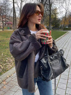 Devyn | Brązowa skórzana kurtka damska – kurtka zimowa w stylu vintage z podszewką z polaru