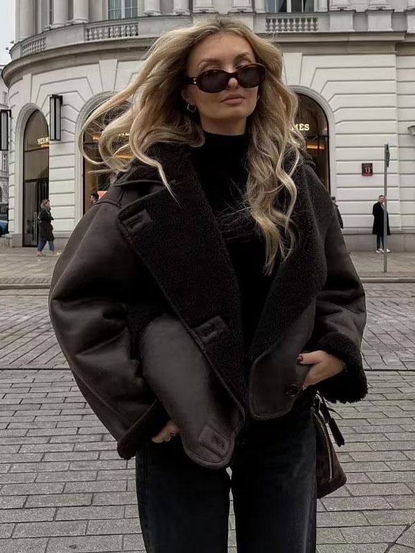 Devyn | Brązowa skórzana kurtka damska – kurtka zimowa w stylu vintage z podszewką z polaru