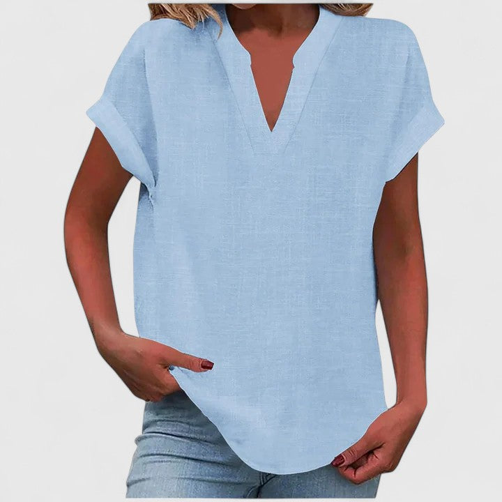 Saelisse | Women's V-neck blouse – loose fit, short sleeves and elegant blouse