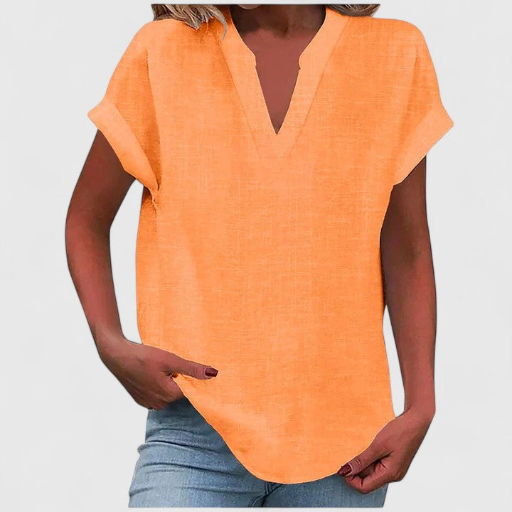 Saelisse | Women's V-neck blouse – loose fit, short sleeves and elegant blouse