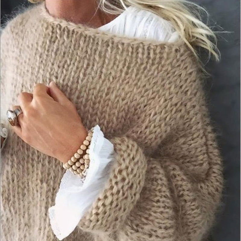 Evindra | Damski oversize’owy sweter szydełkowy – miękki, luźny sweter w stylu boho