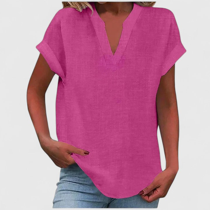 Saelisse | Women's V-neck blouse – loose fit, short sleeves and elegant blouse