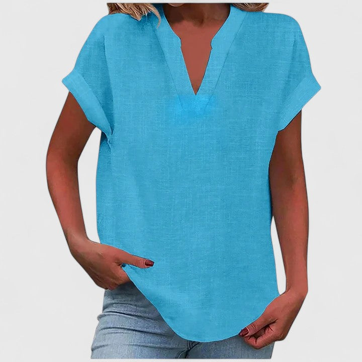 Saelisse | Women's V-neck blouse – loose fit, short sleeves and elegant blouse