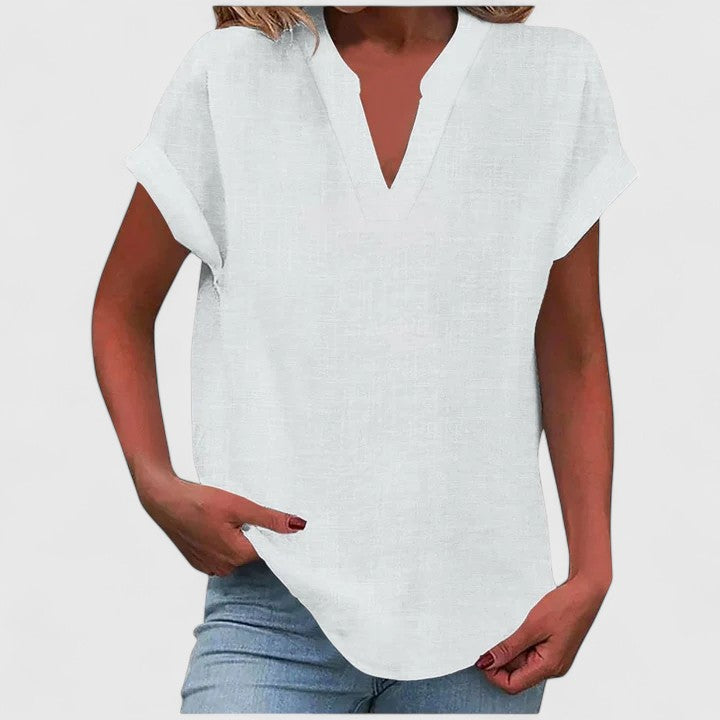 Saelisse | Women's V-neck blouse – loose fit, short sleeves and elegant blouse