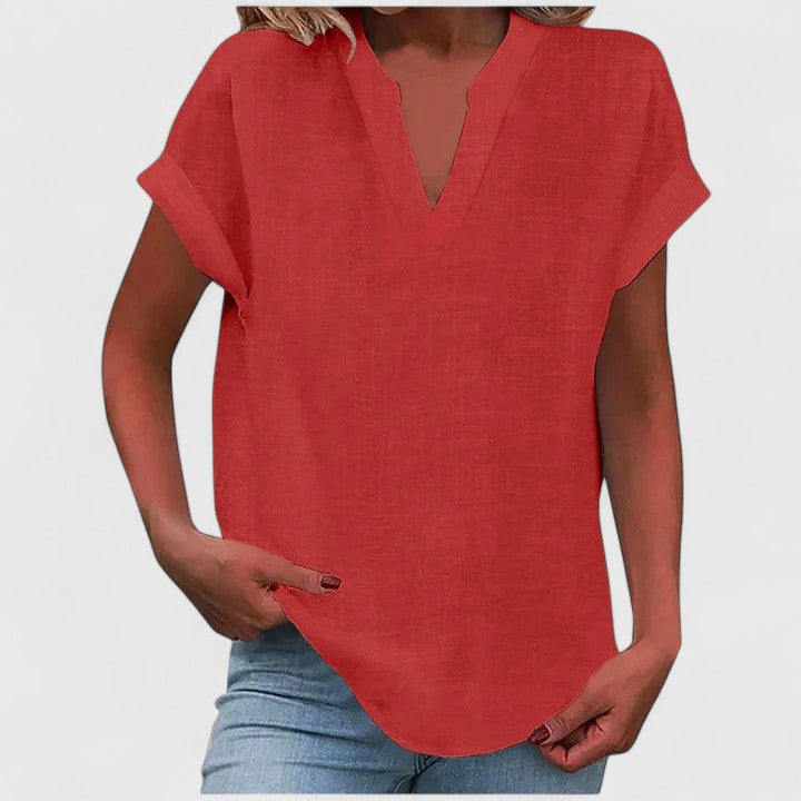 Saelisse | Women's V-neck blouse – loose fit, short sleeves and elegant blouse