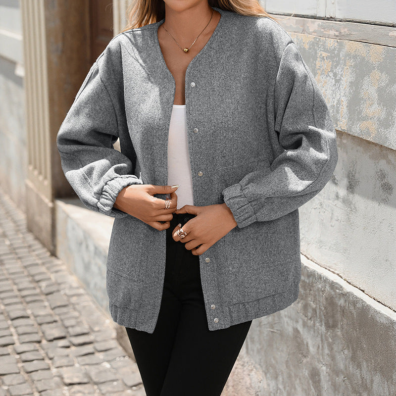 Indigo | Damska kurtka bomberka w stylu oversize – zapinana na zatrzaski z przodu