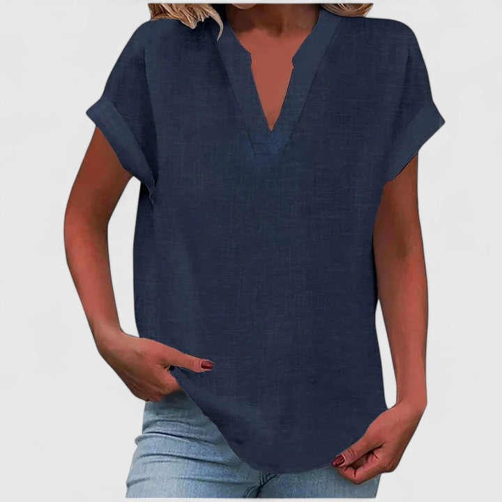 Saelisse | Women's V-neck blouse – loose fit, short sleeves and elegant blouse