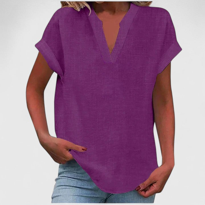Saelisse | Women's V-neck blouse – loose fit, short sleeves and elegant blouse