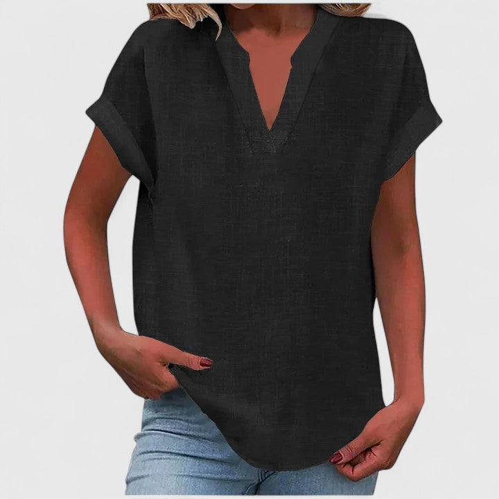 Saelisse | Women's V-neck blouse – loose fit, short sleeves and elegant blouse