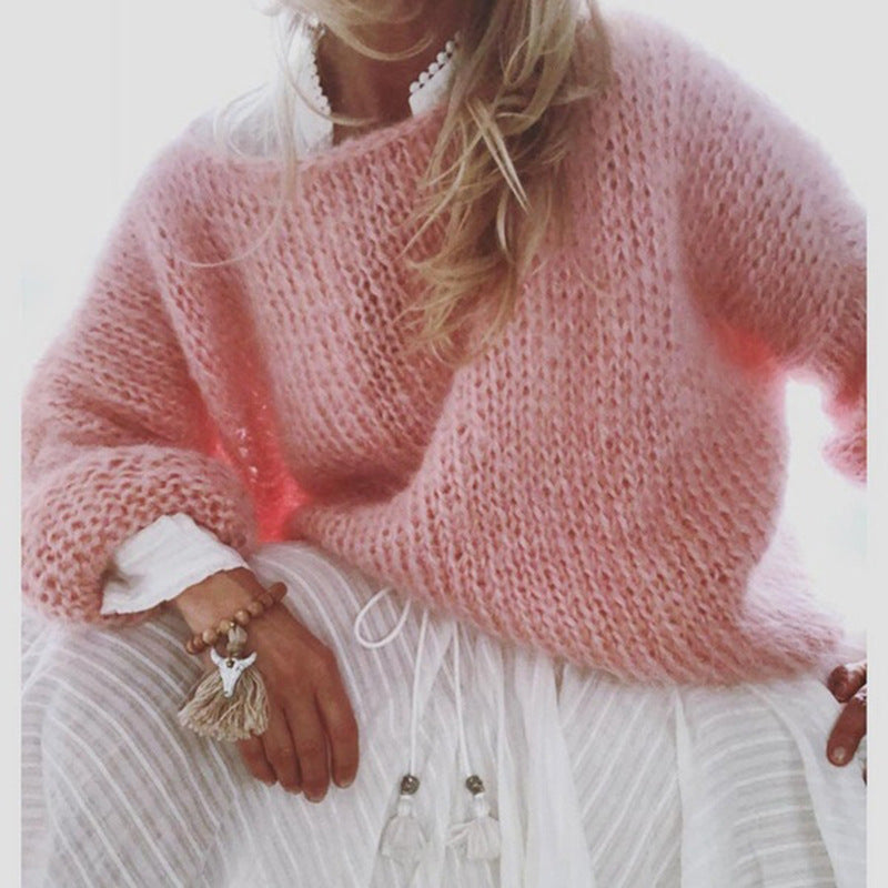Evindra | Damski oversize’owy sweter szydełkowy – miękki, luźny sweter w stylu boho