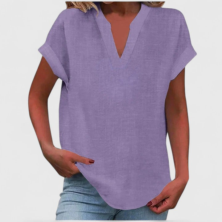 Saelisse | Women's V-neck blouse – loose fit, short sleeves and elegant blouse