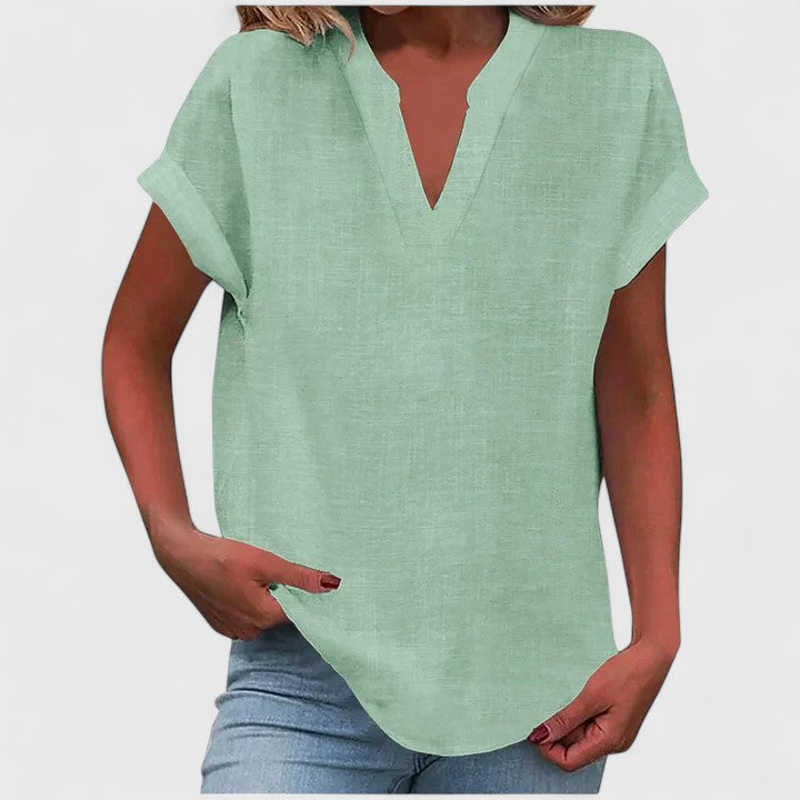 Saelisse | Women's V-neck blouse – loose fit, short sleeves and elegant blouse