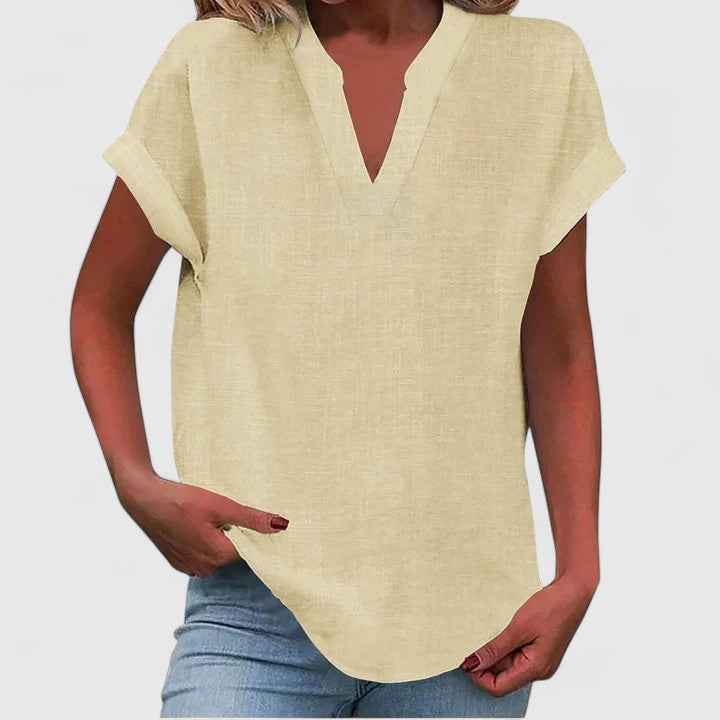 Saelisse | Women's V-neck blouse – loose fit, short sleeves and elegant blouse