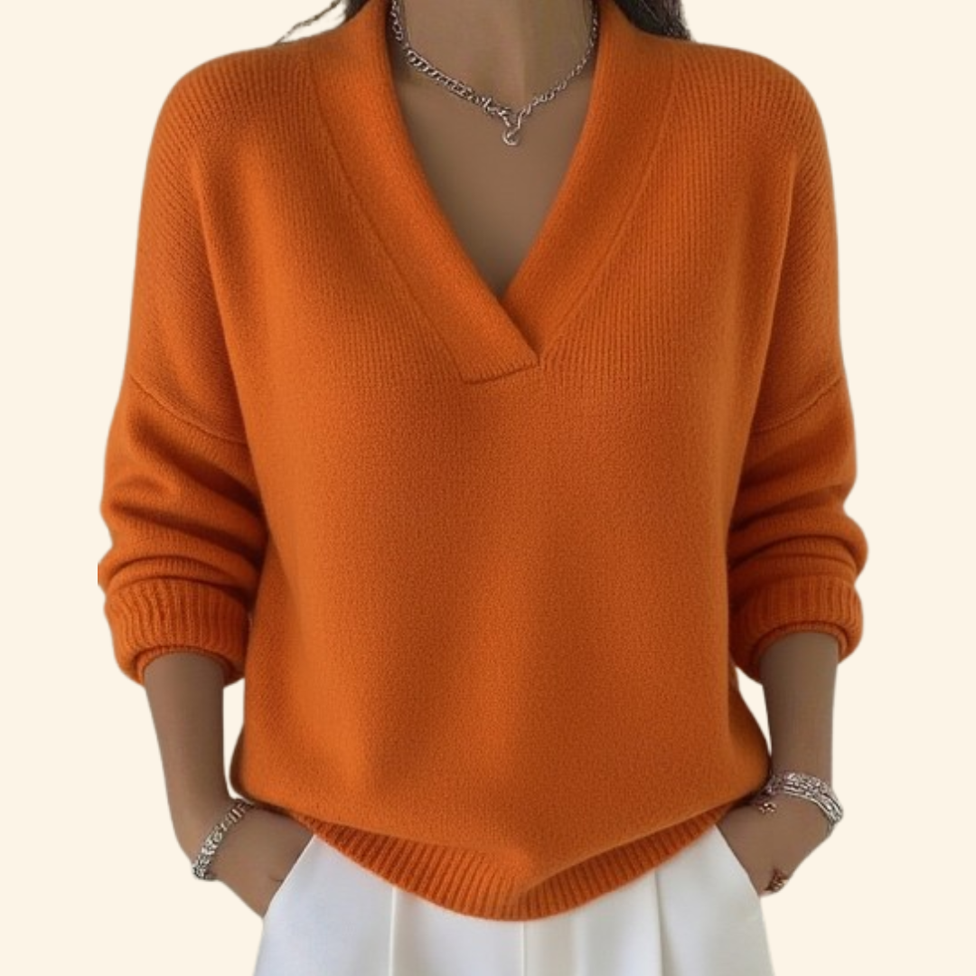 Vaelina | Elegancki damski sweter – miękki sweter z dzianiny z dekoltem w serek