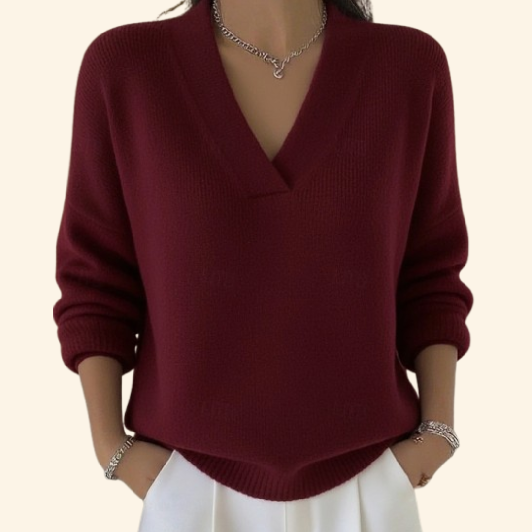 Vaelina | Elegancki damski sweter – miękki sweter z dzianiny z dekoltem w serek