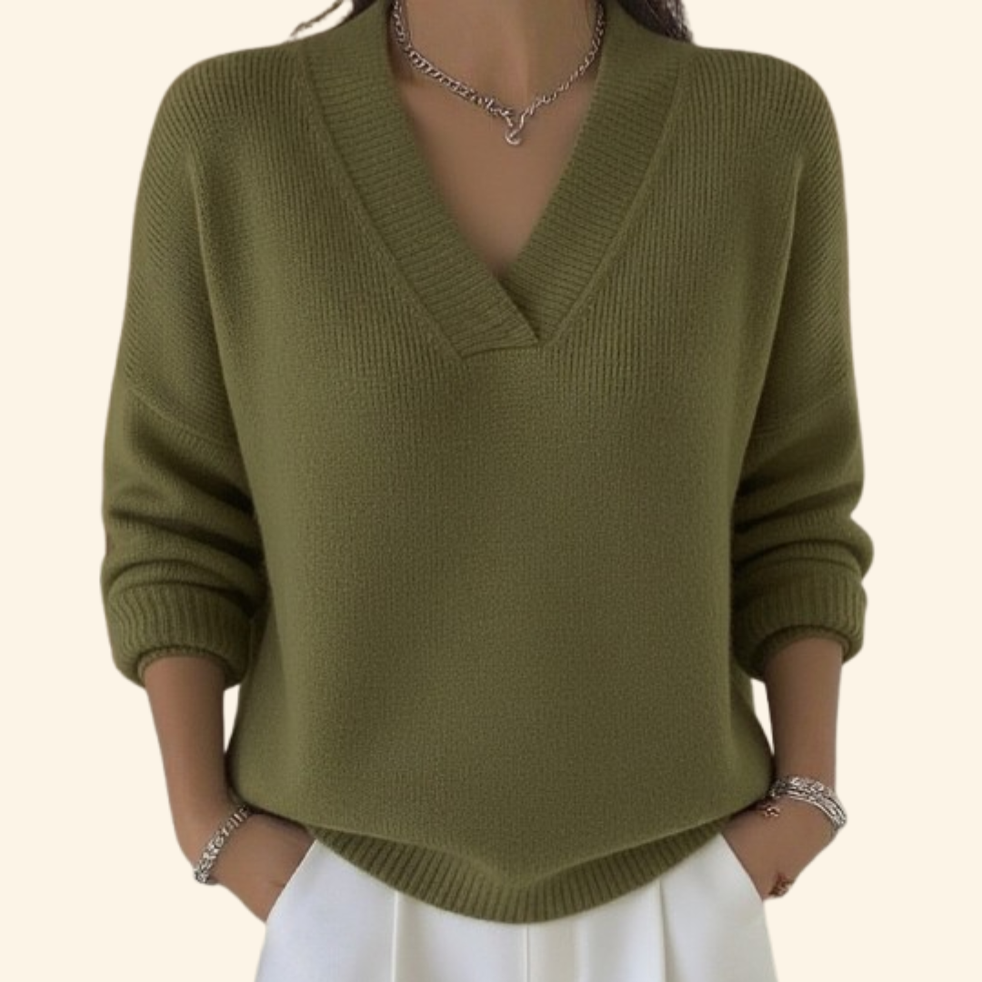 Vaelina | Elegancki damski sweter – miękki sweter z dzianiny z dekoltem w serek