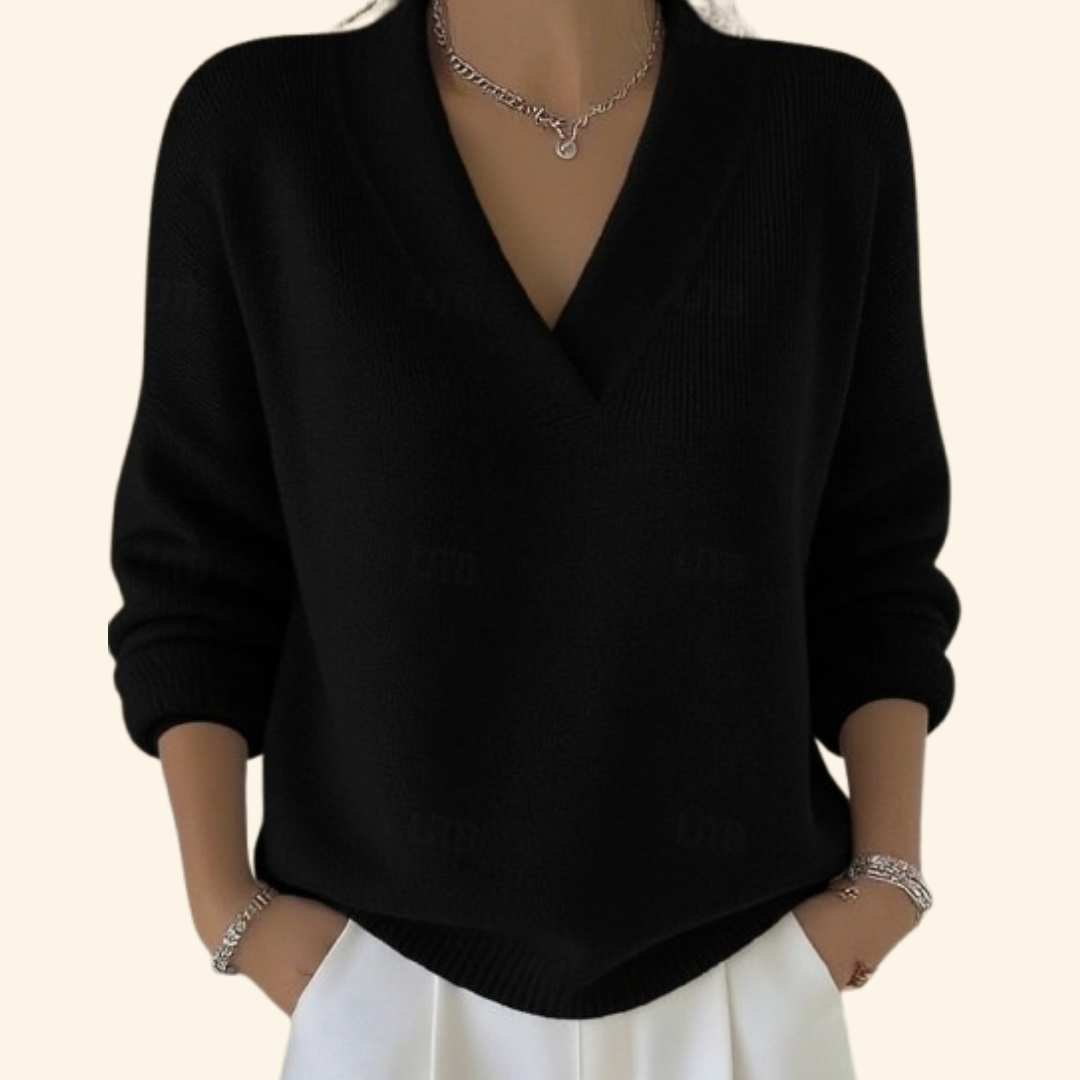 Vaelina | Elegancki damski sweter – miękki sweter z dzianiny z dekoltem w serek