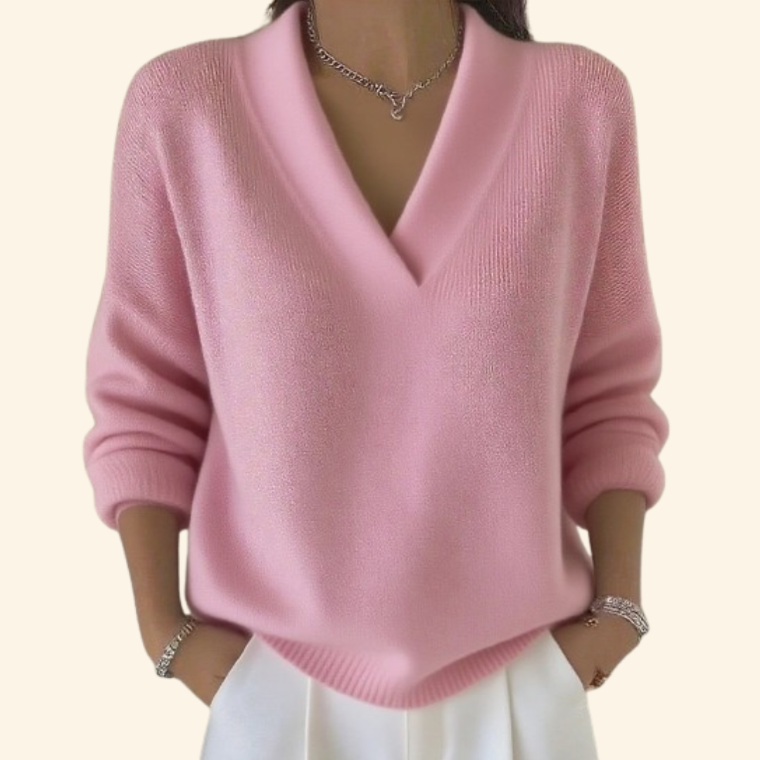 Vaelina | Elegancki damski sweter – miękki sweter z dzianiny z dekoltem w serek