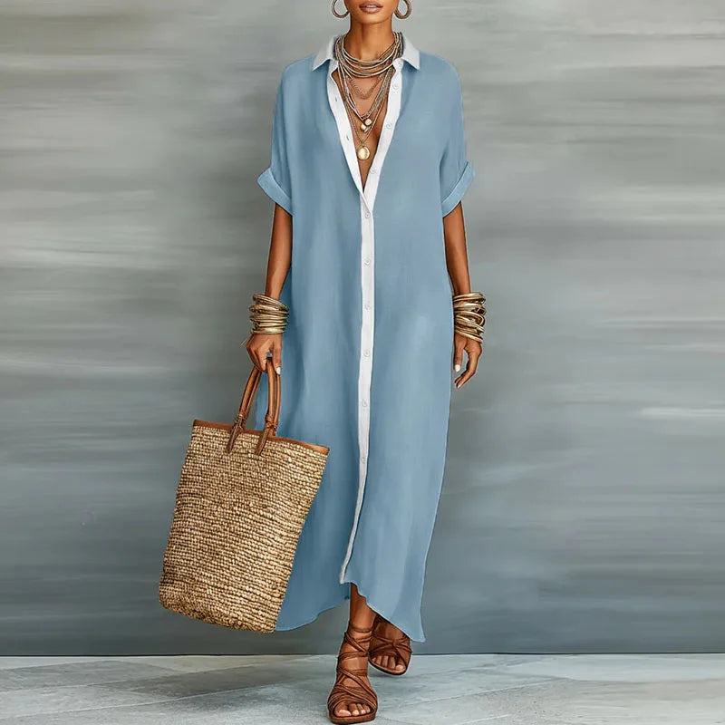 Ginevella | Damska, zwiewna sukienka koszulowa w stylu maxi – elegancka sukienka zapinana na guziki