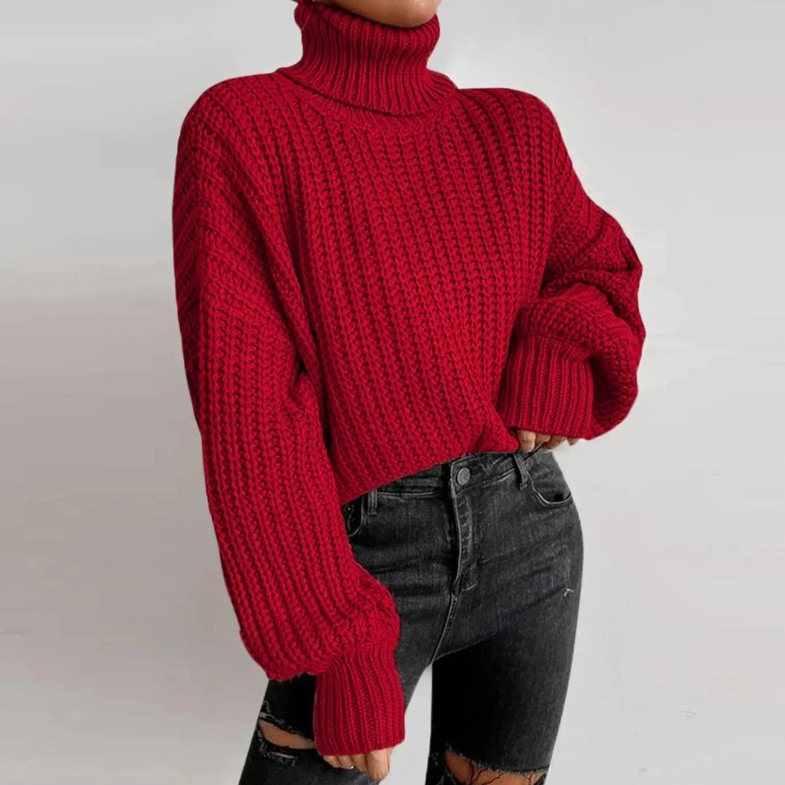Zinnia | Damski oversize’owy sweter dzianinowy z golfem