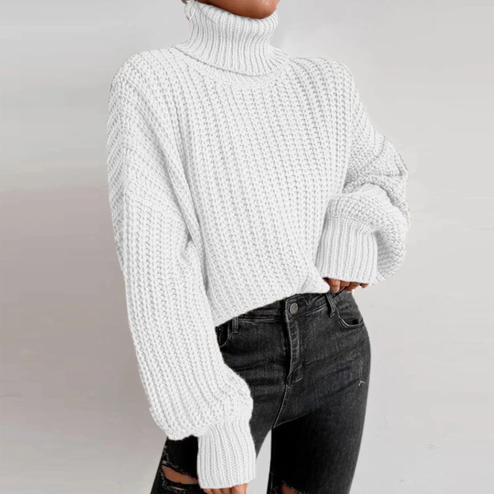 Zinnia | Damski oversize’owy sweter dzianinowy z golfem