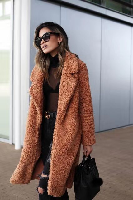 Clotilde | Długi płaszcz typu teddy dla kobiet – miękka, pluszowa kurtka w stylu oversize