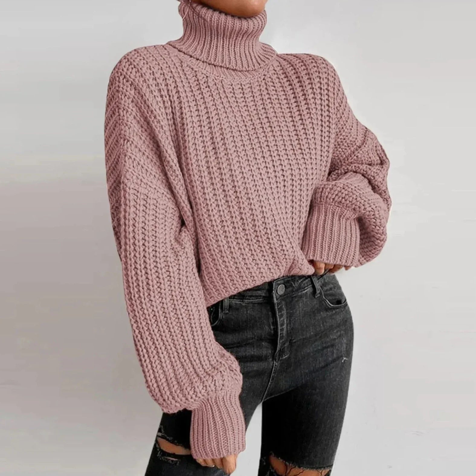Zinnia | Damski oversize’owy sweter dzianinowy z golfem