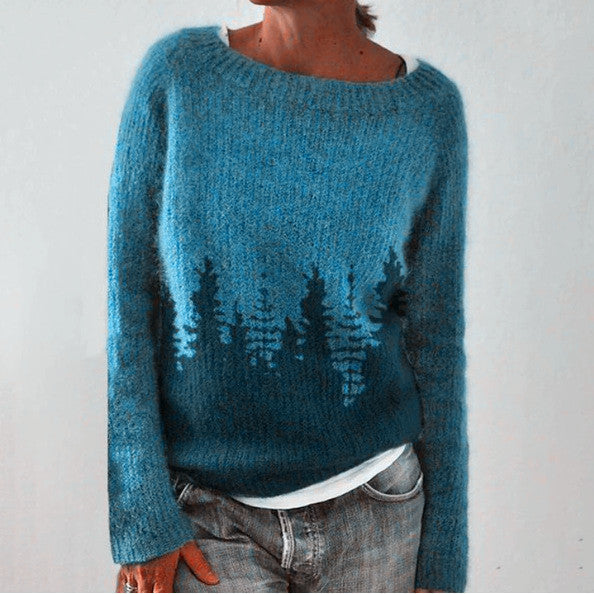 Filipa | Damska sweter w stylu retro z dzianiny – sweter z długim rękawem w geometryczne wzory