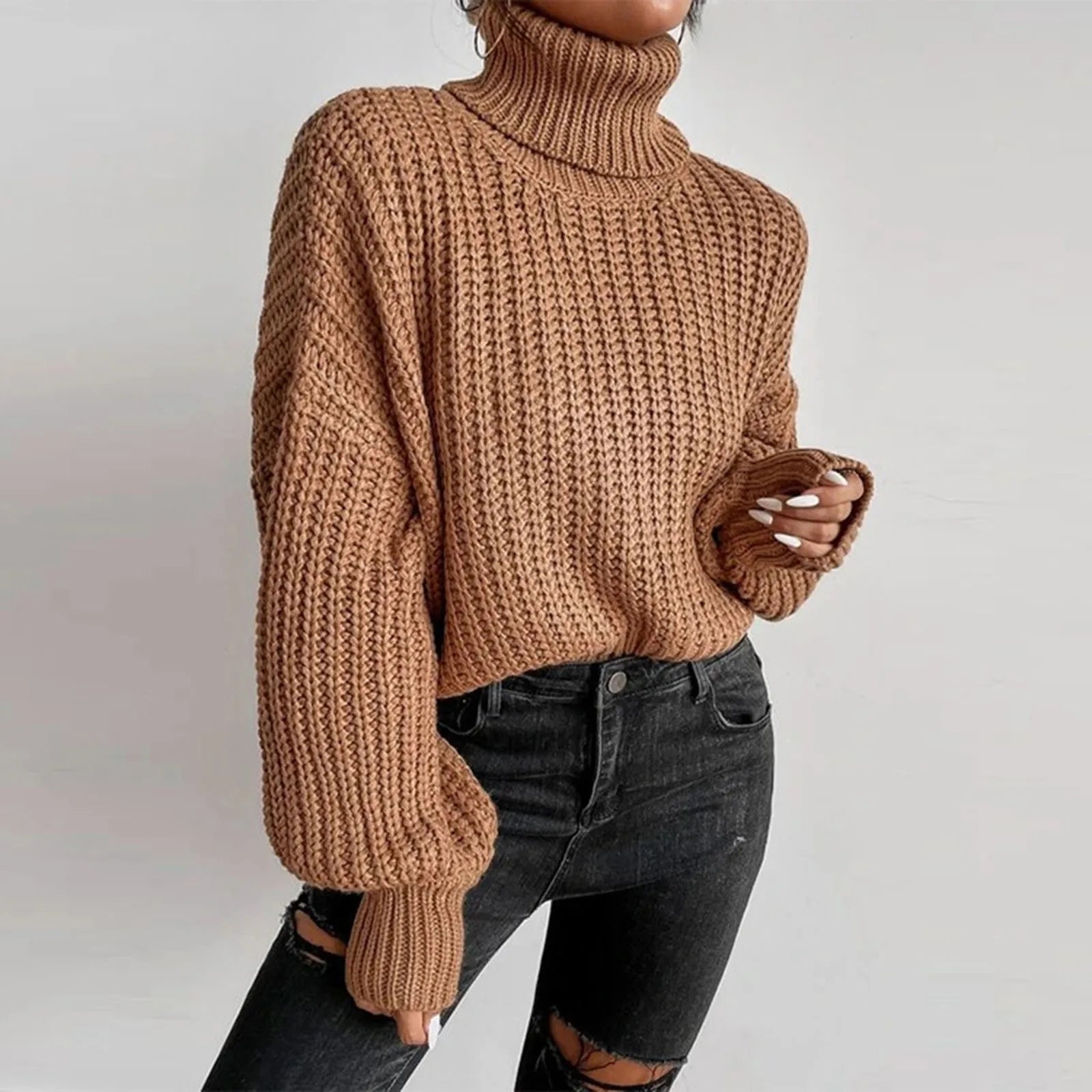 Zinnia | Damski oversize’owy sweter dzianinowy z golfem