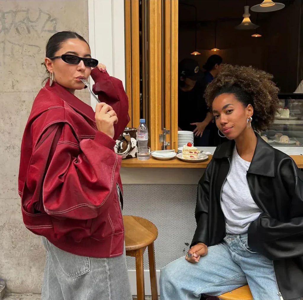 Maxine | Damska kurtka skórzana w stylu oversize – swobodny płaszcz z miękkiej skóry imitowanej