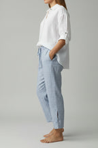 Women's high-waisted striped palazzo trousers – wide leg with pockets