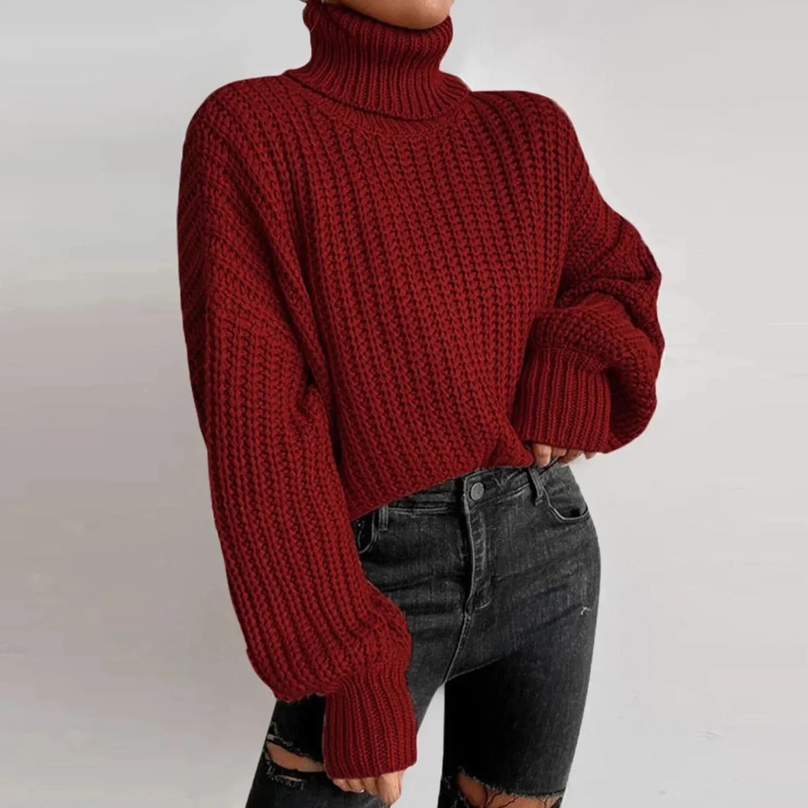 Zinnia | Damski oversize’owy sweter dzianinowy z golfem