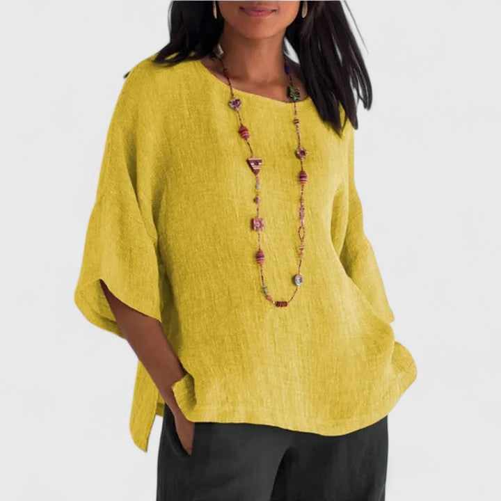 Iseloria | Women's cotton and linen blouse – loose fit, round neckline