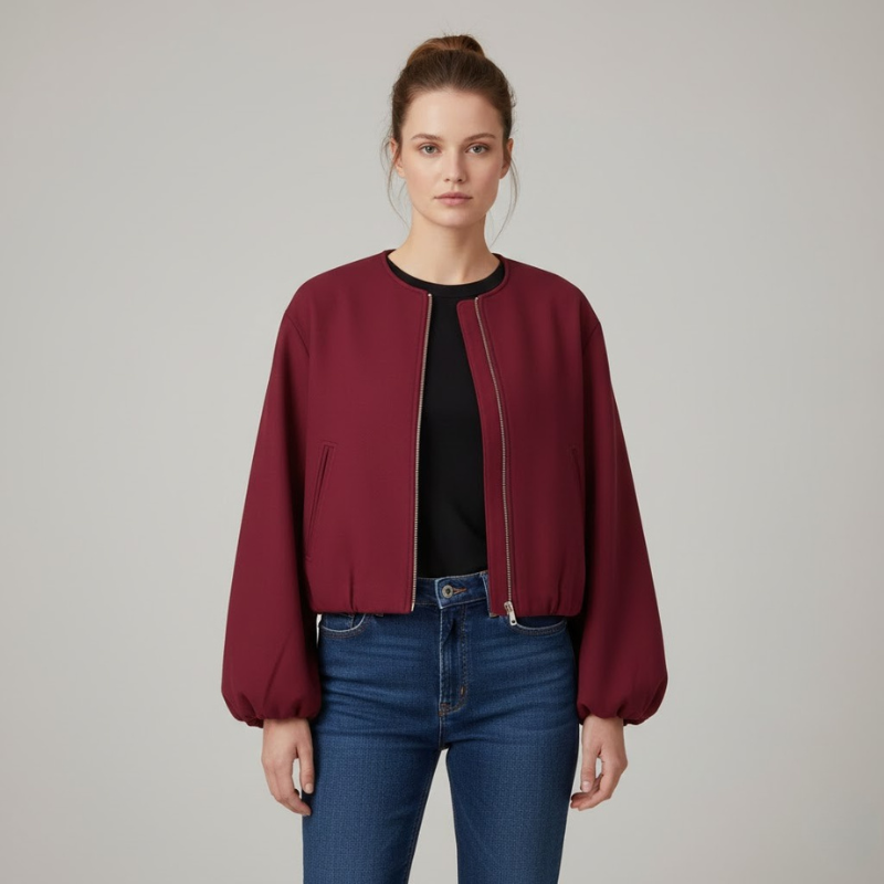 Damska krótka kurtka przejściowa – lekka, z długim rękawem