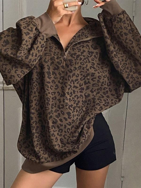 Leora | Damska bluza oversize w panterkę – miękka, na co dzień