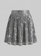 Faelith | Dames Skort met Pailletten – Uitlopende Minirok met Hoge Taille en Zakjes