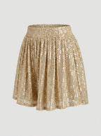 Faelith | Dames Skort met Pailletten – Uitlopende Minirok met Hoge Taille en Zakjes