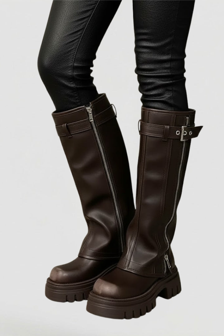 Oliwia | Damskie kozaki do kolan – kozaki ze sztucznego zamszu na grubej platformie