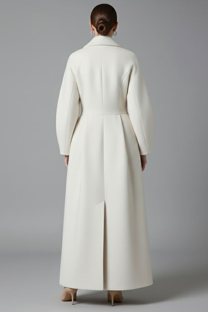 Adrianna | Damski elegancki długi płaszcz z kołnierzem typu lapel – klasyczny płaszcz midi