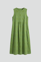 Women's A-line sleeveless midi dress - elegant silhouette with a round neckline