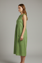 Women's A-line sleeveless midi dress - elegant silhouette with a round neckline