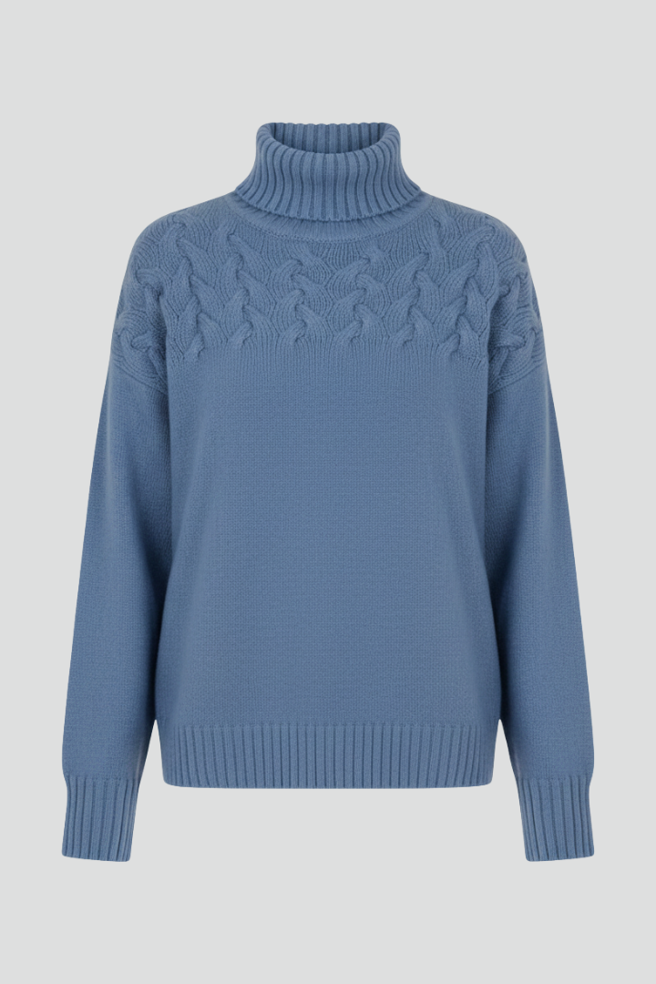 Star | Damski sweter z golfem – dziergany sweter w warkoczowy wzór z teksturowanym splotem