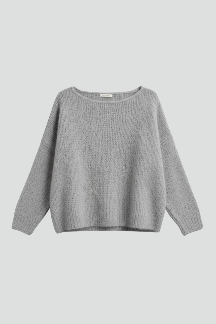 Wiedeń | Damski sweter z dzianiny szczotkowanej – szeroki dekolt, luźny krój