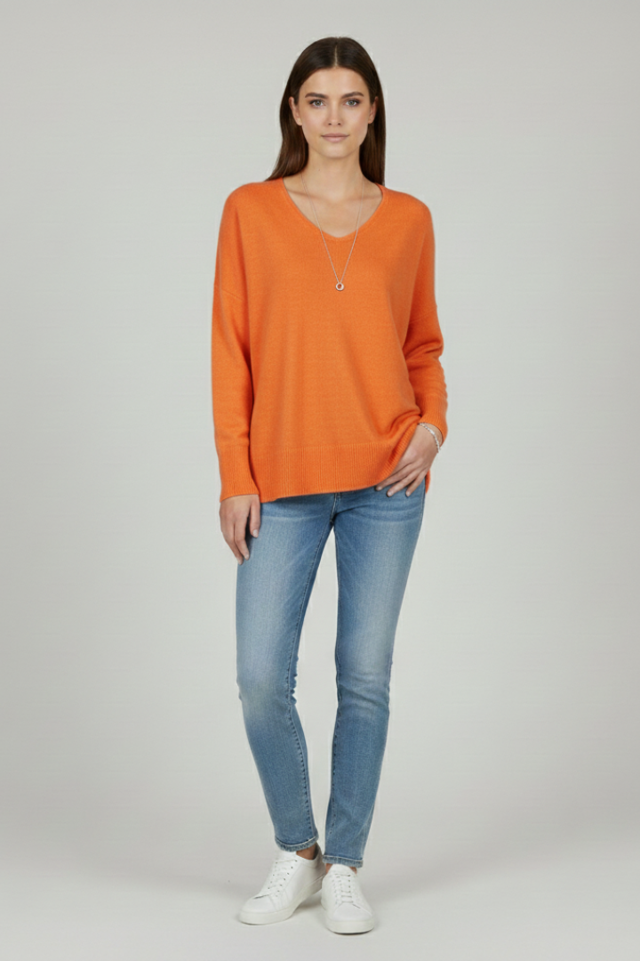 Sadie | Damski sweter z dzianiny szczotkowanej z dekoltem w serek – luźny krój, długi rękaw