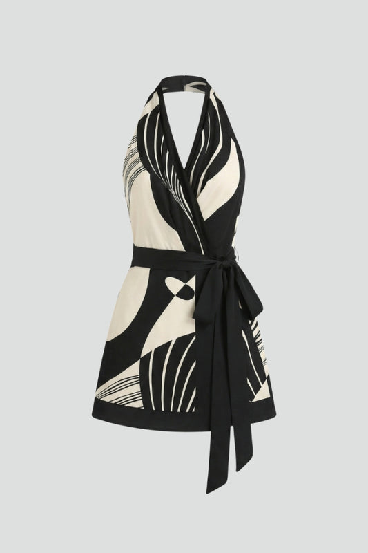 Damska sukienka mini z wiązaniem na szyi – regulowana, dopasowana w talii