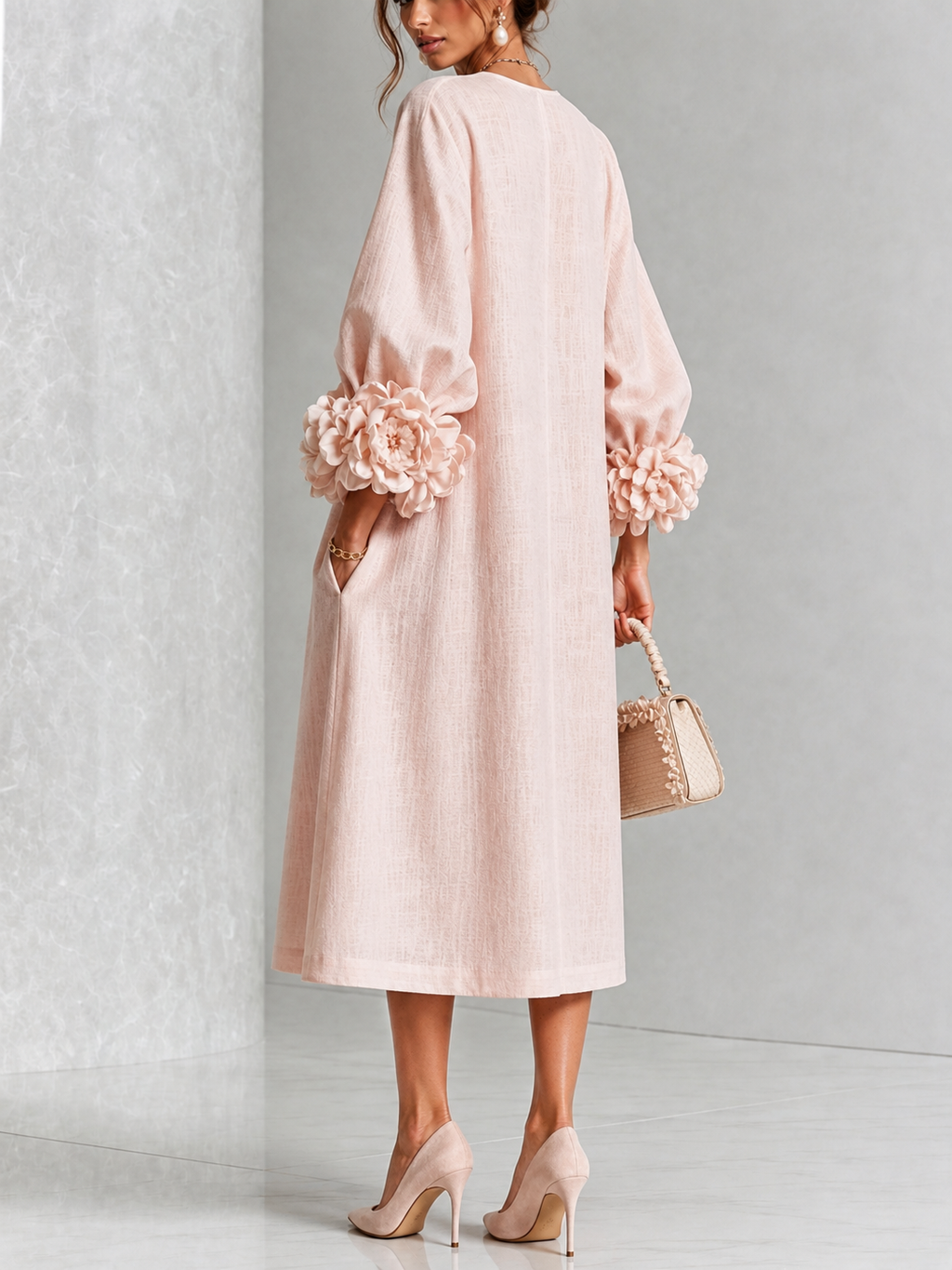 Kalessia | Damska sukienka midi w kwiaty – elegancka sukienka damska z nadrukiem